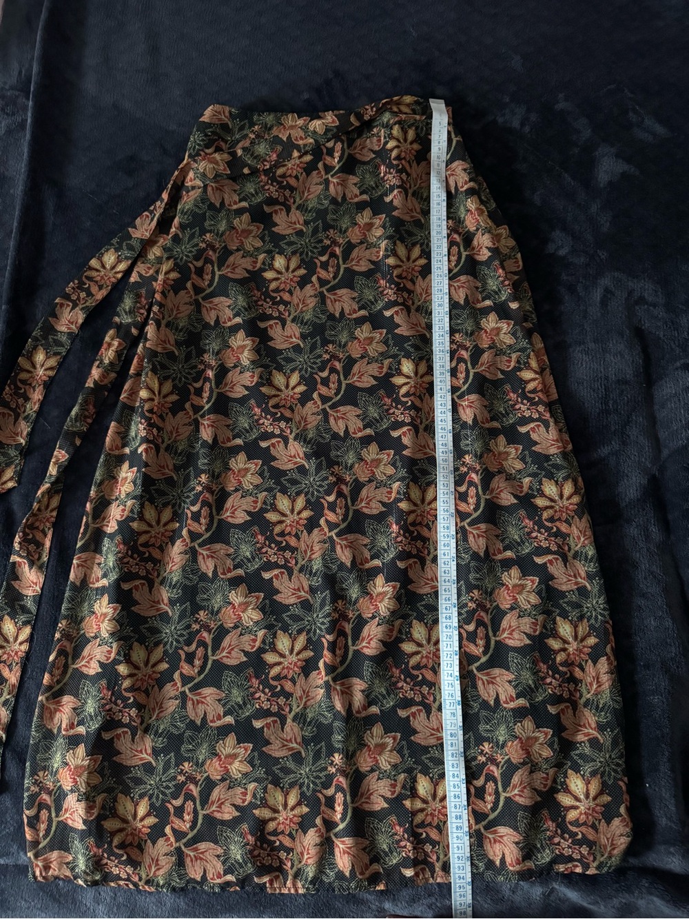 Classic Black Maxi Wrap Skirt with Rust and Olive Floral Print